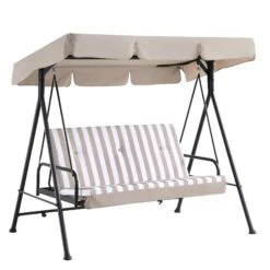 Champneys Taupe Striped Reclining 3-Seater Outdoor Swing Chair with Canopy - Convertible Sun-Bed 21 Champneys Taupe Striped Reclining 3-Seater Outdoor Swing Chair with Canopy - Convertible Sun-Bed -Daals Store OD SWG 057 TAUPE WB1