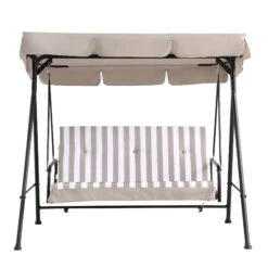 Champneys Taupe Striped Reclining 3-Seater Outdoor Swing Chair with Canopy - Convertible Sun-Bed 23 Champneys Taupe Striped Reclining 3-Seater Outdoor Swing Chair with Canopy - Convertible Sun-Bed -Daals Store OD SWG 057 TAUPE WB2