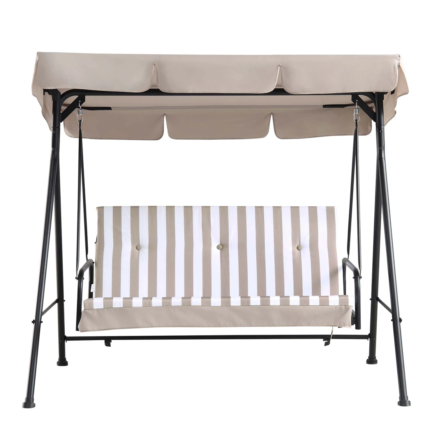 Champneys Taupe Striped Reclining 3-Seater Outdoor Swing Chair with Canopy - Convertible Sun-Bed 8 Champneys Taupe Striped Reclining 3-Seater Outdoor Swing Chair with Canopy - Convertible Sun-Bed - Image 8