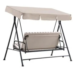 Champneys Taupe Striped Reclining 3-Seater Outdoor Swing Chair with Canopy - Convertible Sun-Bed 24 Champneys Taupe Striped Reclining 3-Seater Outdoor Swing Chair with Canopy - Convertible Sun-Bed -Daals Store OD SWG 057 TAUPE WB3