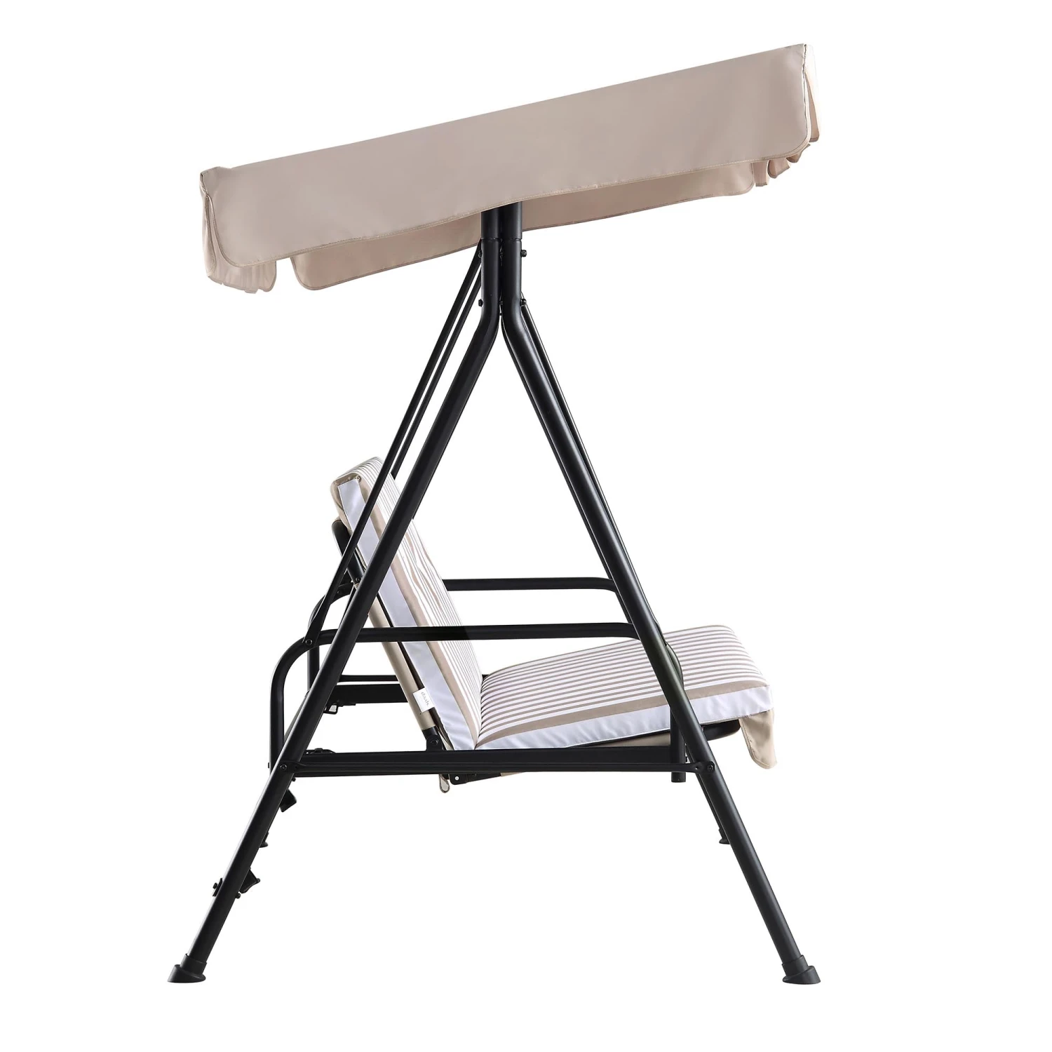 Champneys Taupe Striped Reclining 3-Seater Outdoor Swing Chair with Canopy - Convertible Sun-Bed 11 Champneys Taupe Striped Reclining 3-Seater Outdoor Swing Chair with Canopy - Convertible Sun-Bed - Image 11