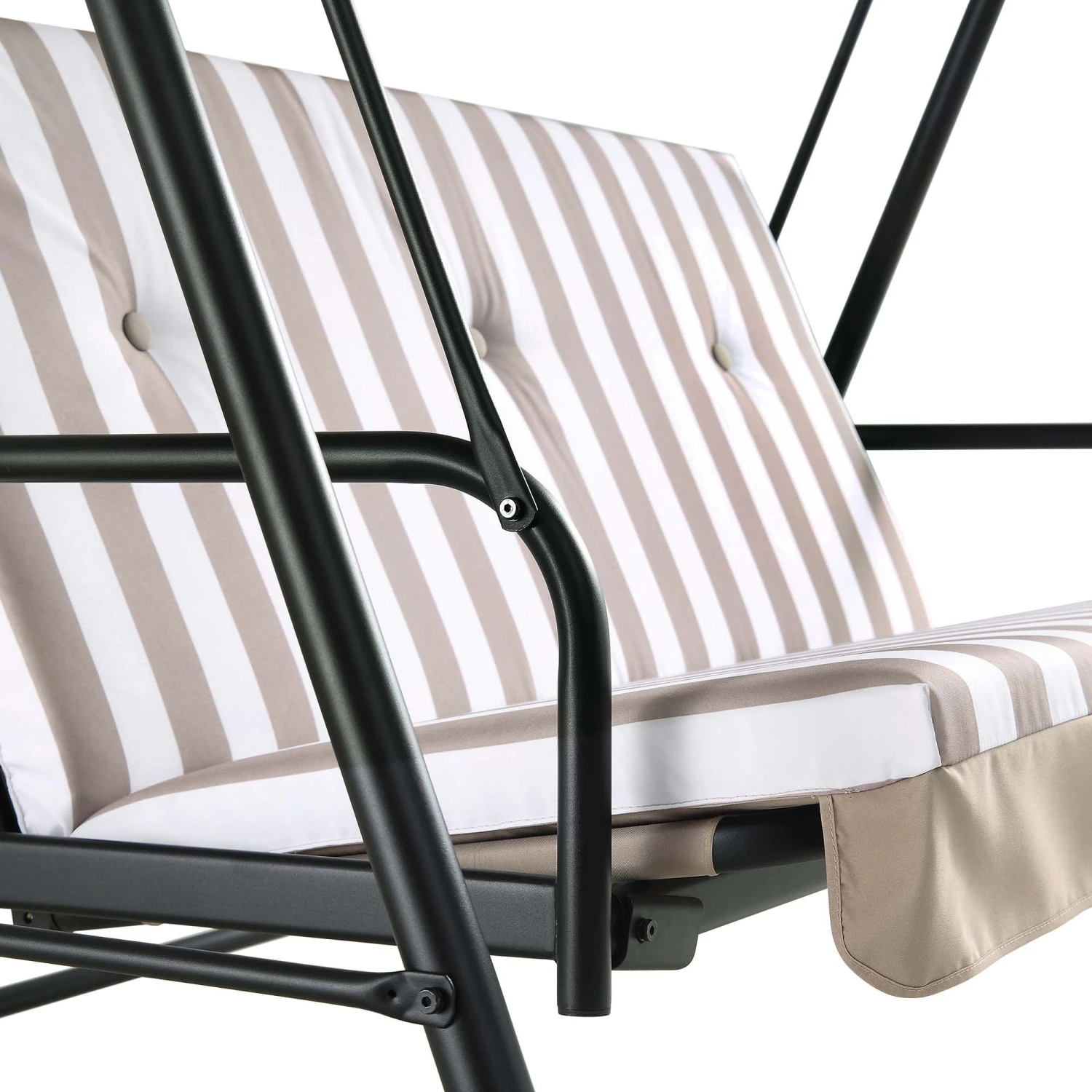Champneys Taupe Striped Reclining 3-Seater Outdoor Swing Chair with Canopy - Convertible Sun-Bed 12 Champneys Taupe Striped Reclining 3-Seater Outdoor Swing Chair with Canopy - Convertible Sun-Bed - Image 12