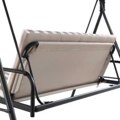 Champneys Taupe Striped Reclining 3-Seater Outdoor Swing Chair with Canopy - Convertible Sun-Bed 28 Champneys Taupe Striped Reclining 3-Seater Outdoor Swing Chair with Canopy - Convertible Sun-Bed -Daals Store OD SWG 057 TAUPE detail2