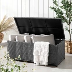 Granchester 120cm Grey Rattan Garden Storage Box β Hydraulic Lid Outdoor Cushion Trunk