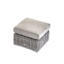 Bellagio Round Wicker Outdoor Footstool, Light Grey
