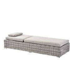 Bellagio Light Grey Round Wicker Sun Lounger – Adjustable Reclining Garden Daybed with Padded Headrest -Daals Store OD WICK2 LGREY SUNLG WB2