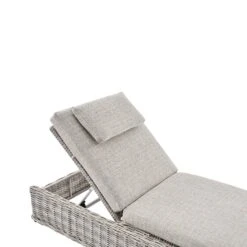 Bellagio Light Grey Round Wicker Sun Lounger – Adjustable Reclining Garden Daybed with Padded Headrest -Daals Store OD WICK2 LGREY SUNLG detail1