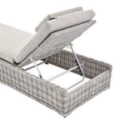 Bellagio Light Grey Round Wicker Sun Lounger – Adjustable Reclining Garden Daybed with Padded Headrest -Daals Store OD WICK2 LGREY SUNLG detail2