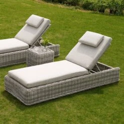 Bellagio Round Wicker Sun Lounger With Headrest, Light Grey