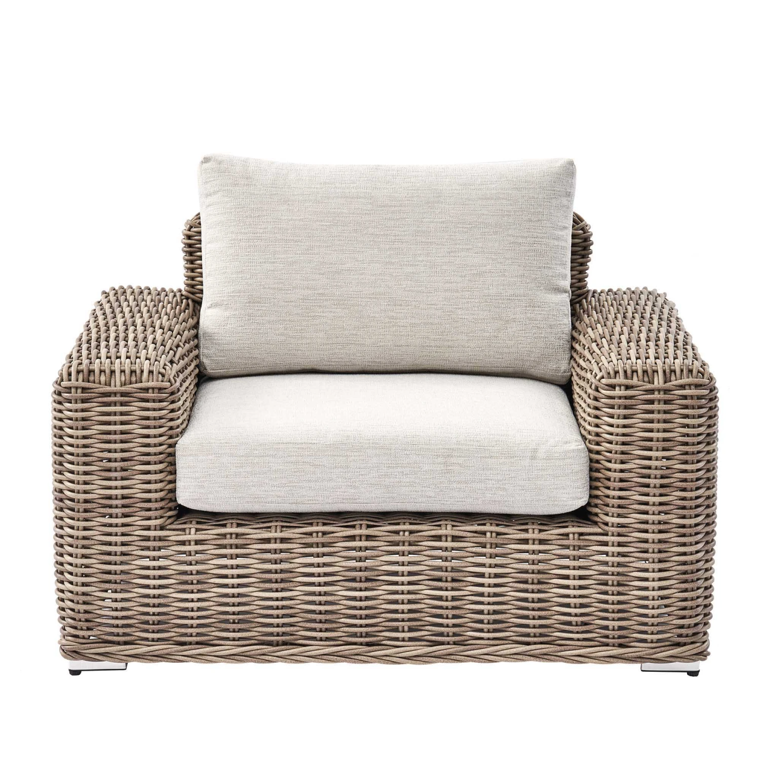 Bellagio Natural Round Wicker Outdoor 1-Seater Sofa β Luxury Woven Armchair with Beige Cushions 1 Bellagio Natural Round Wicker Outdoor 1-Seater Sofa β Luxury Woven Armchair with Beige Cushions