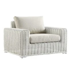 Bellagio White Round Wicker 1-Seater Outdoor Sofa – Luxury Garden Armchair with Beige Cushions -Daals Store OD WICK2 WHITE J WB3