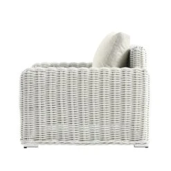 Bellagio White Round Wicker 1-Seater Outdoor Sofa – Luxury Garden Armchair with Beige Cushions -Daals Store OD WICK2 WHITE J WB4