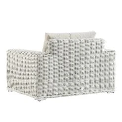 Bellagio White Round Wicker 1-Seater Outdoor Sofa – Luxury Garden Armchair with Beige Cushions -Daals Store OD WICK2 WHITE J WB5