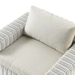 Bellagio White Round Wicker 1-Seater Outdoor Sofa – Luxury Garden Armchair with Beige Cushions -Daals Store OD WICK2 WHITE J detail2