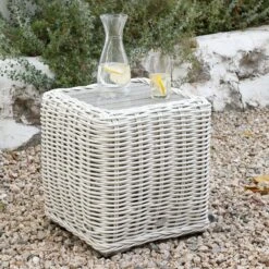 Bellagio Round Wicker Outdoor Side Table, White