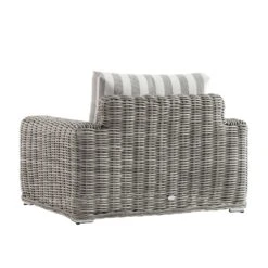 Bellagio Light Grey Round Wicker 1-Seater Outdoor Sofa – Taupe Striped Weatherproof Cushions -Daals Store OD WICK3 LGREY TAUPESTRIPE J WB5