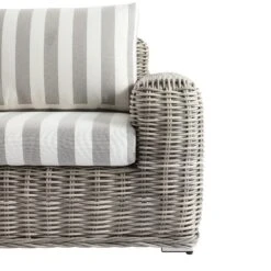 Bellagio Light Grey Round Wicker 1-Seater Outdoor Sofa – Taupe Striped Weatherproof Cushions -Daals Store OD WICK3 LGREY TAUPESTRIPE J detail1