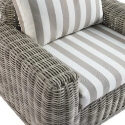 Bellagio Light Grey Round Wicker 1-Seater Outdoor Sofa – Taupe Striped Weatherproof Cushions -Daals Store OD WICK3 LGREY TAUPESTRIPE J detail2