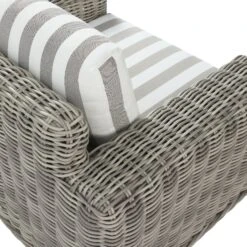 Bellagio Light Grey Round Wicker 1-Seater Outdoor Sofa – Taupe Striped Weatherproof Cushions -Daals Store OD WICK3 LGREY TAUPESTRIPE J detail3