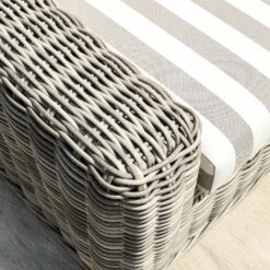Bellagio Light Grey Round Wicker 1-Seater Outdoor Sofa – Taupe Striped Weatherproof Cushions -Daals Store OD WICK3 LGREY TAUPESTRIPE J scene4