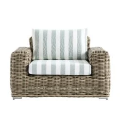 Bellagio Natural Round Wicker Outdoor 1-Seater Armchair Sofa – Sage Green Striped Cushions -Daals Store OD WICK3 NAT SAGESTRIPE J WB1