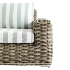 Bellagio Natural Round Wicker Outdoor 1-Seater Armchair Sofa – Sage Green Striped Cushions -Daals Store OD WICK3 NAT SAGESTRIPE J detail1