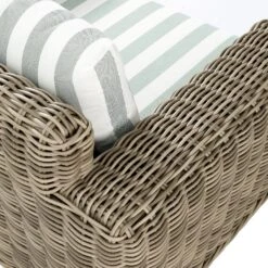 Bellagio Natural Round Wicker Outdoor 1-Seater Armchair Sofa – Sage Green Striped Cushions -Daals Store OD WICK3 NAT SAGESTRIPE J detail3