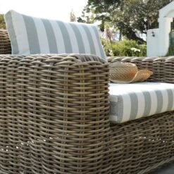 Bellagio Natural Round Wicker Outdoor 1-Seater Armchair Sofa – Sage Green Striped Cushions -Daals Store OD WICK3 NAT SAGESTRIPE J scene3
