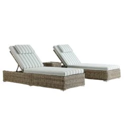 Bellagio Round Wicker Sun Lounger With Headrest, Natural With Sage Stripes -Daals Store OD WICK3 NAT SAGESTRIPE SUNLG WB3