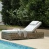 Bellagio Round Wicker Sun Lounger With Headrest, Natural With Sage Stripes