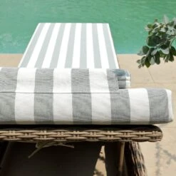 Bellagio Round Wicker Sun Lounger With Headrest, Natural With Sage Stripes -Daals Store OD WICK3 NAT SAGESTRIPE SUNLG scene8