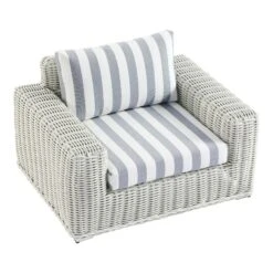 Bellagio Round Wicker Outdoor 1-Seater Sofa, White With Blue Stripes 20 Bellagio Round Wicker Outdoor 1-Seater Sofa, White With Blue Stripes -Daals Store OD WICK3 WHITE BLUESTRIPE J WB3