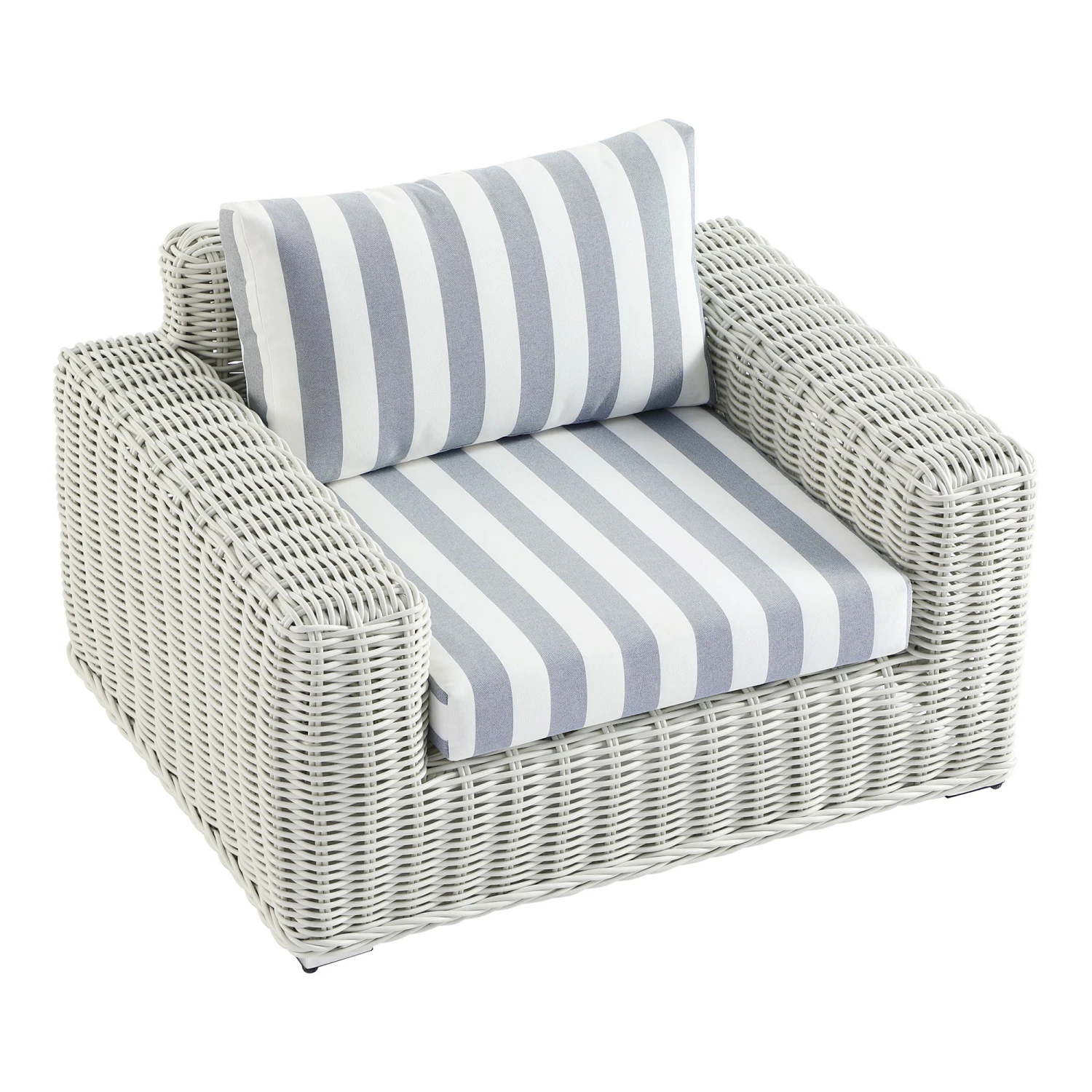 Bellagio Round Wicker Outdoor 1-Seater Sofa, White With Blue Stripes 8 Bellagio Round Wicker Outdoor 1-Seater Sofa, White With Blue Stripes - Image 8