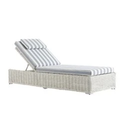 Bellagio White with Blue Striped Cushions – Nautical Round Wicker Adjustable Sun Lounger -Daals Store OD WICK3 WHITE BLUESTRIPE SUNLG WB1
