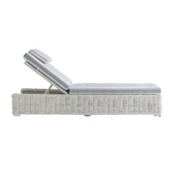 Bellagio White with Blue Striped Cushions – Nautical Round Wicker Adjustable Sun Lounger -Daals Store OD WICK3 WHITE BLUESTRIPE SUNLG WB5