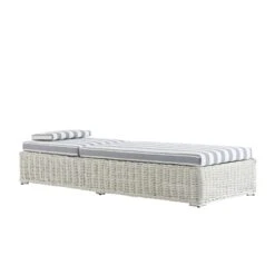 Bellagio White with Blue Striped Cushions – Nautical Round Wicker Adjustable Sun Lounger -Daals Store OD WICK3 WHITE BLUESTRIPE SUNLG WB6