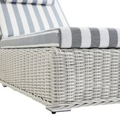 Bellagio White with Blue Striped Cushions – Nautical Round Wicker Adjustable Sun Lounger -Daals Store OD WICK3 WHITE BLUESTRIPE SUNLG detail1