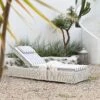 Bellagio White with Blue Striped Cushions – Nautical Round Wicker Adjustable Sun Lounger