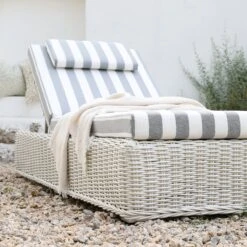 Bellagio White with Blue Striped Cushions – Nautical Round Wicker Adjustable Sun Lounger -Daals Store OD WICK3 WHITE BLUESTRIPE SUNLG scene6