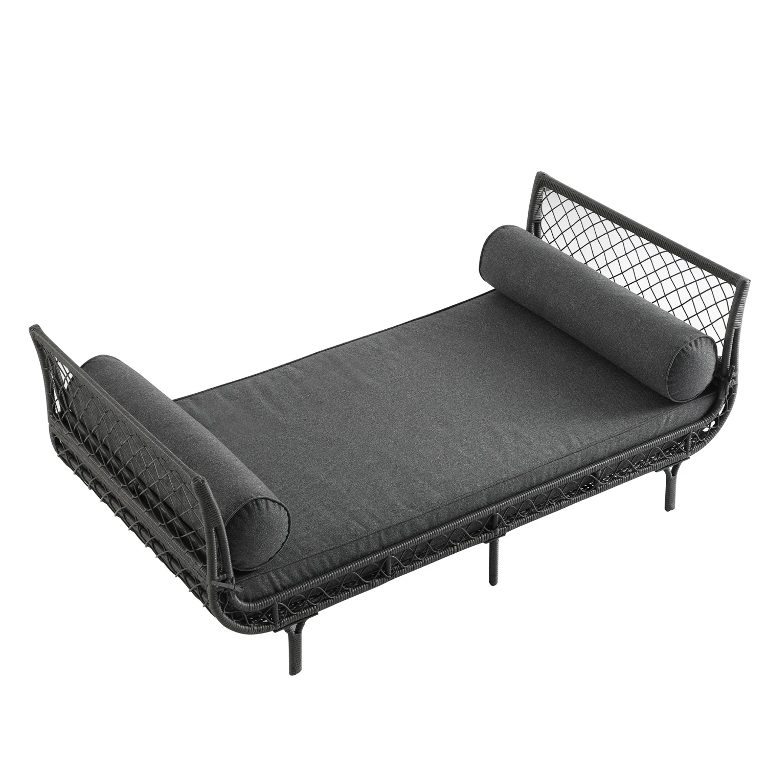 Willowbrook Dark Grey Lattice Weave Rattan β Luxury Outdoor Daybed with Weather-Resistant Cushions 4 Willowbrook Dark Grey Lattice Weave Rattan β Luxury Outdoor Daybed with Weather-Resistant Cushions - Image 4