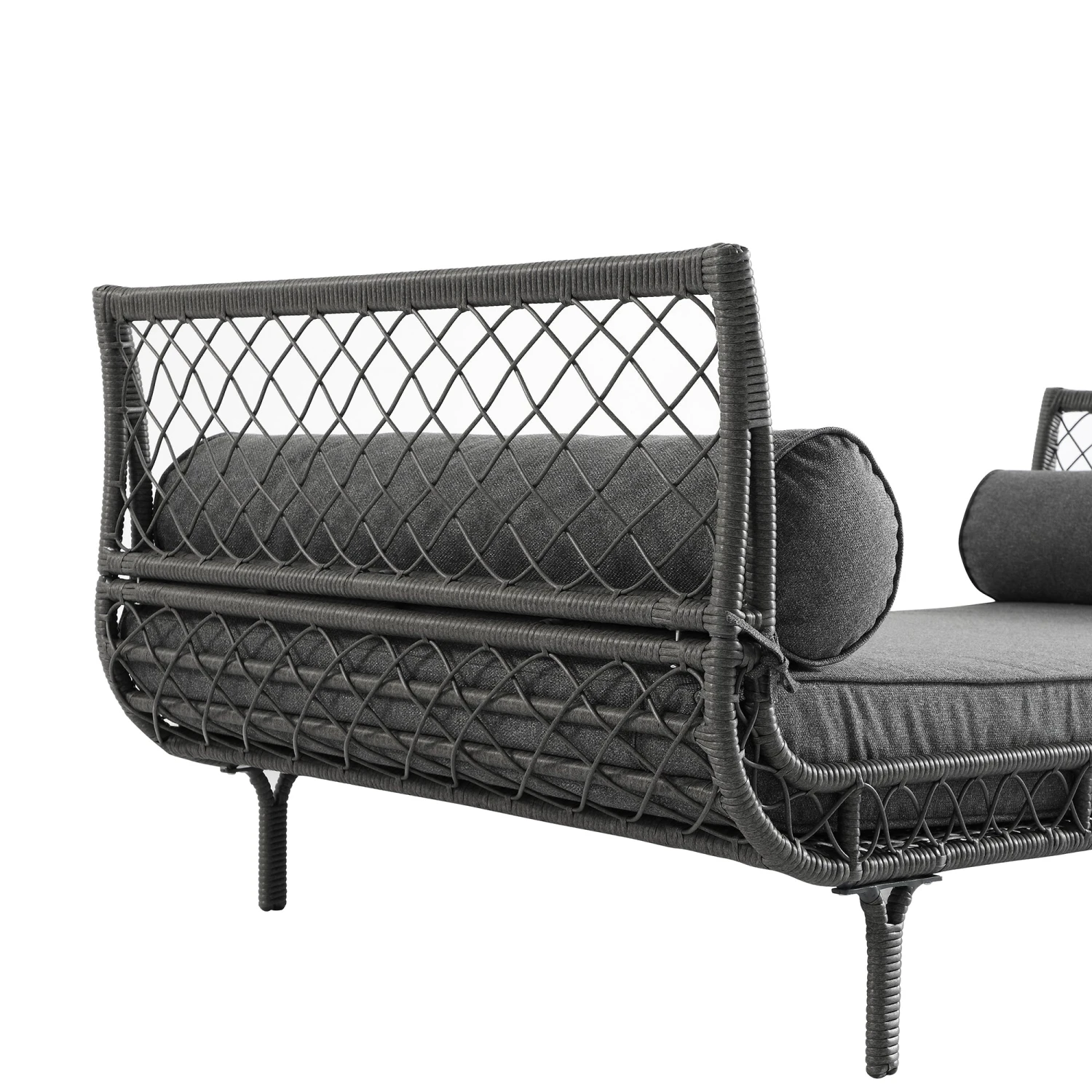 Willowbrook Dark Grey Lattice Weave Rattan β Luxury Outdoor Daybed with Weather-Resistant Cushions 6 Willowbrook Dark Grey Lattice Weave Rattan β Luxury Outdoor Daybed with Weather-Resistant Cushions - Image 6