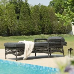 Willowbrook Dark Grey Lattice Weave Rattan Sun Lounger β Adjustable Reclining Outdoor Daybed 11 Willowbrook Dark Grey Lattice Weave Rattan Sun Lounger β Adjustable Reclining Outdoor Daybed -Daals Store OD WICK4 GREY SUNLG scene2