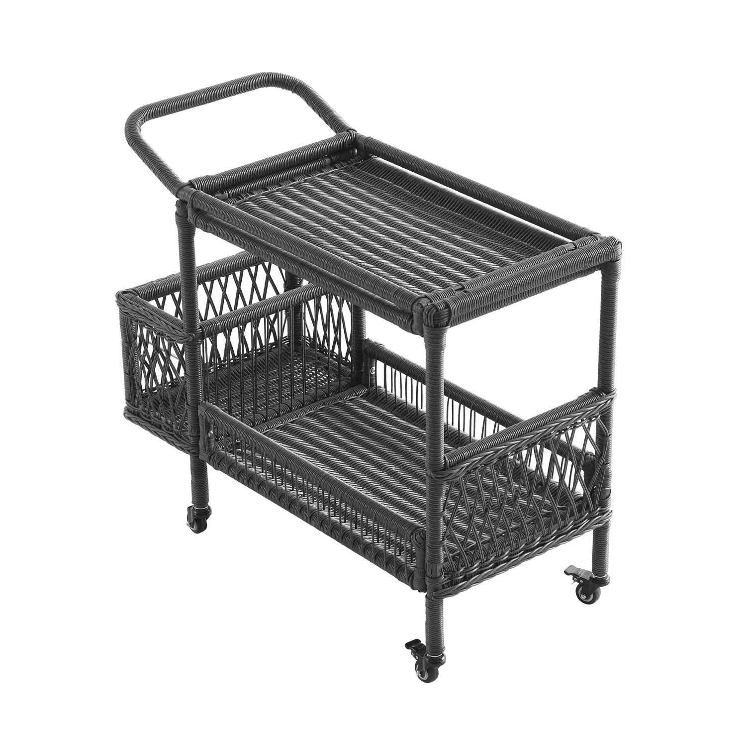 Willowbrook Dark Grey Lattice Weave Rattan Bar Cart β All-Weather Outdoor Serving Trolley 2 Willowbrook Dark Grey Lattice Weave Rattan Bar Cart β All-Weather Outdoor Serving Trolley - Image 2