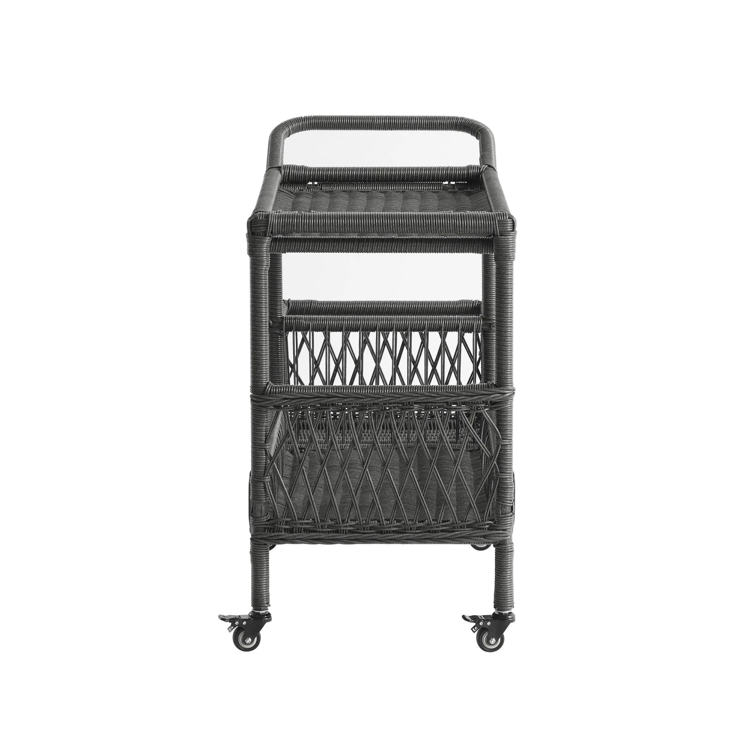 Willowbrook Dark Grey Lattice Weave Rattan Bar Cart β All-Weather Outdoor Serving Trolley 4 Willowbrook Dark Grey Lattice Weave Rattan Bar Cart β All-Weather Outdoor Serving Trolley - Image 4