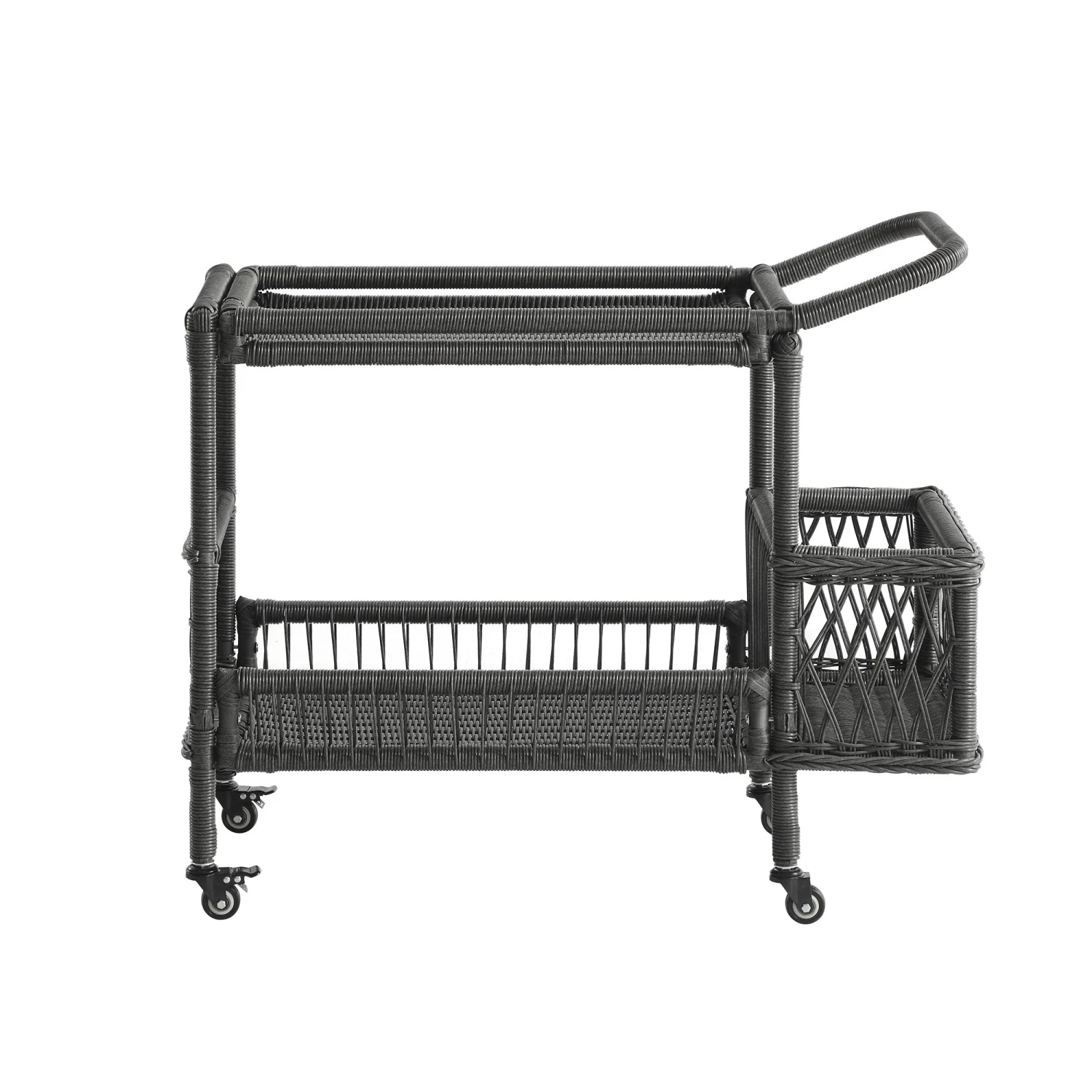 Willowbrook Dark Grey Lattice Weave Rattan Bar Cart β All-Weather Outdoor Serving Trolley 5 Willowbrook Dark Grey Lattice Weave Rattan Bar Cart β All-Weather Outdoor Serving Trolley - Image 5