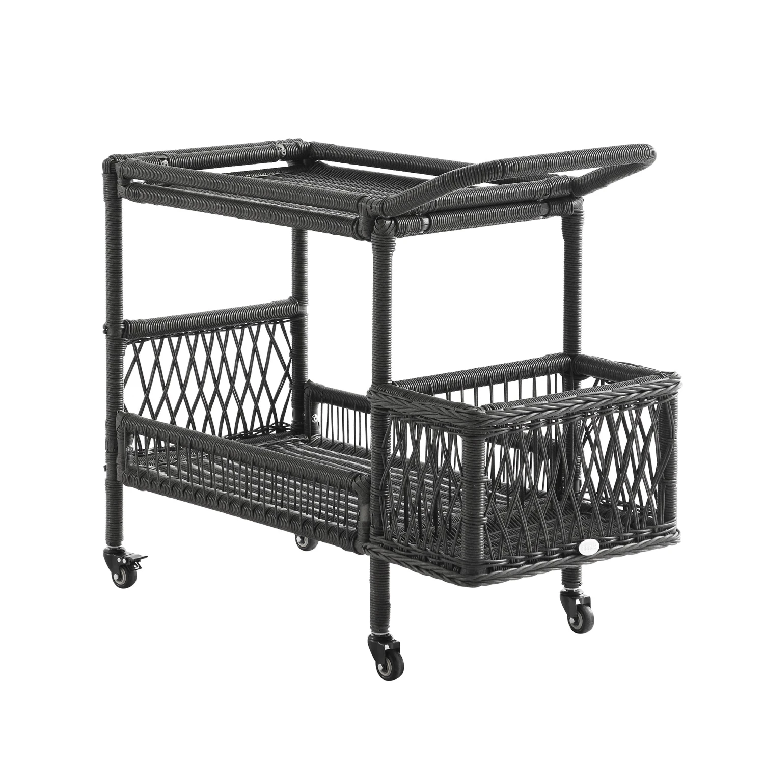 Willowbrook Dark Grey Lattice Weave Rattan Bar Cart β All-Weather Outdoor Serving Trolley 6 Willowbrook Dark Grey Lattice Weave Rattan Bar Cart β All-Weather Outdoor Serving Trolley - Image 6