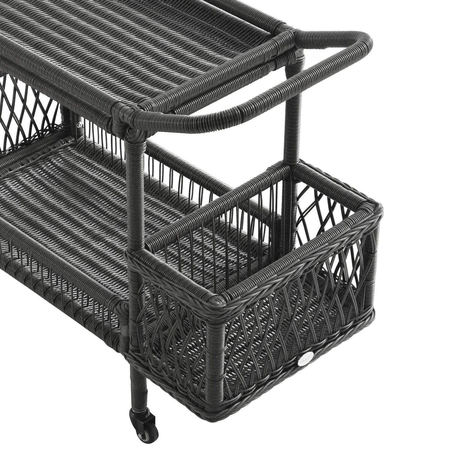 Willowbrook Dark Grey Lattice Weave Rattan Bar Cart β All-Weather Outdoor Serving Trolley 7 Willowbrook Dark Grey Lattice Weave Rattan Bar Cart β All-Weather Outdoor Serving Trolley - Image 7