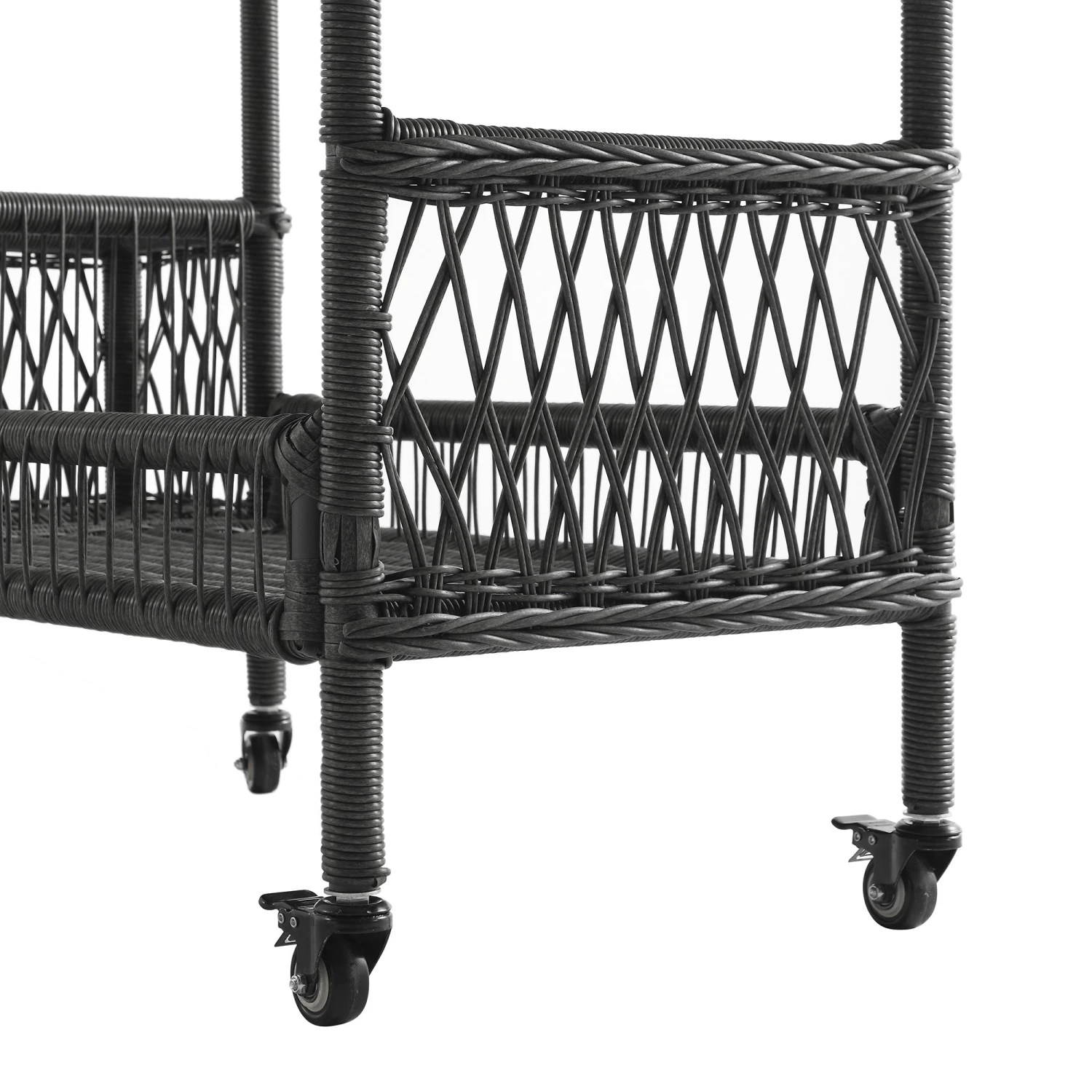 Willowbrook Dark Grey Lattice Weave Rattan Bar Cart β All-Weather Outdoor Serving Trolley 9 Willowbrook Dark Grey Lattice Weave Rattan Bar Cart β All-Weather Outdoor Serving Trolley - Image 9