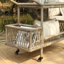 Willowbrook Natural Lattice Weave Rattan Bar Cart β Two-Tier Outdoor Serving Trolley 9 Willowbrook Natural Lattice Weave Rattan Bar Cart β Two-Tier Outdoor Serving Trolley -Daals Store OD WICK4 NAT TROLL scene3