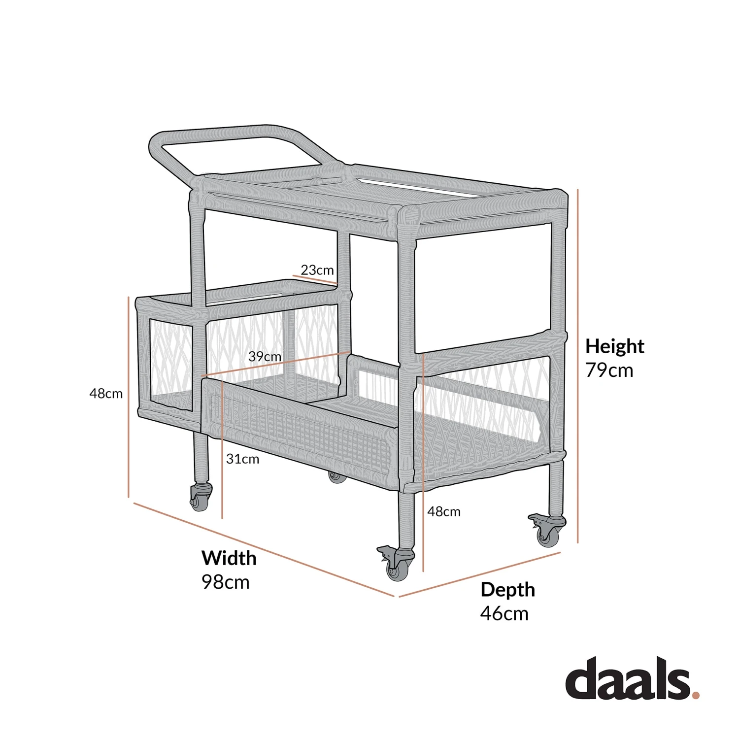 Willowbrook Dark Grey Lattice Weave Rattan Bar Cart β All-Weather Outdoor Serving Trolley 3 Willowbrook Dark Grey Lattice Weave Rattan Bar Cart β All-Weather Outdoor Serving Trolley - Image 3